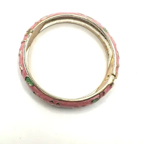 Pink Green Cloisonné Bracelet Jewelry Mark Enamel Preppy Statement Bangle - Picture 2 of 9